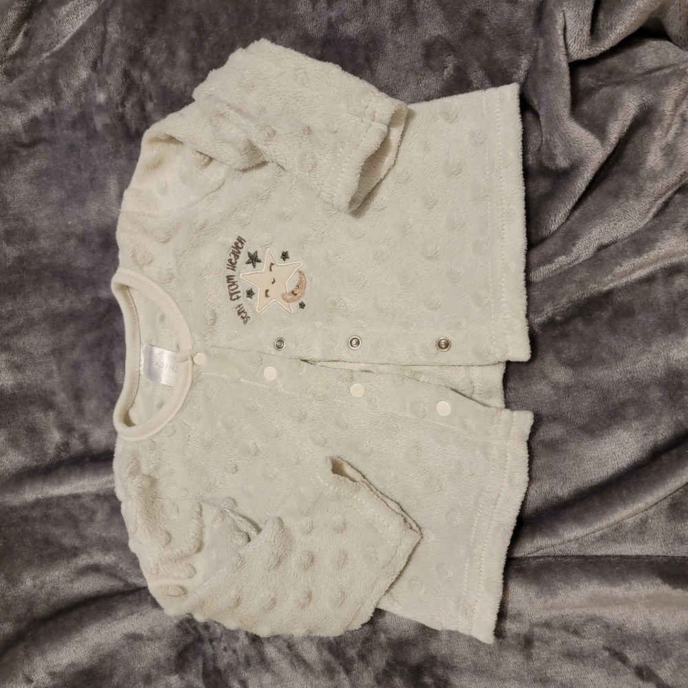 Chickpea Fleece Cardigan Kids 3-6M Cream Excellent Sent From Heaven Star Moon